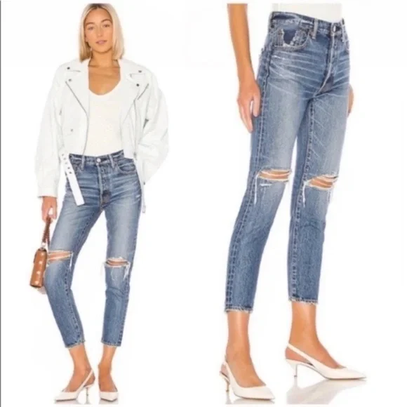 Moussy Vintage Jeans Beckton Tapered Straight Leg Distressed - Picture 3 of 8